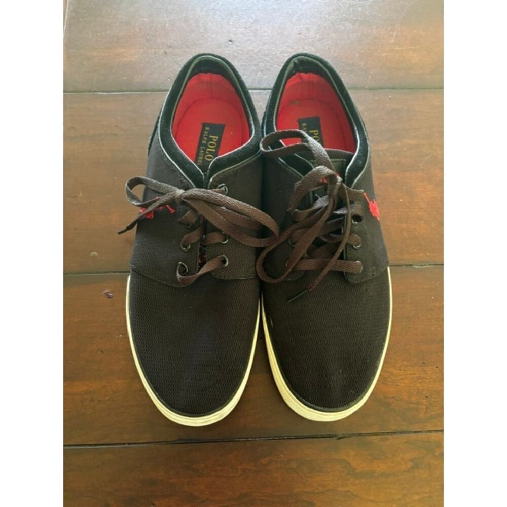 Polo Ralph Lauren Faxon Men's Sneakers Size 10 Black‎ Red Casual Lace Up Shoes